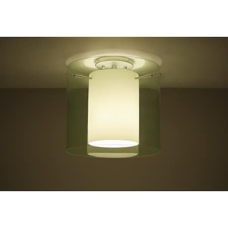 Besa Lighting Pahu 12 Ceiling, Trans. Olive/Opal, Satin Nickel Finish, 1x11W LED 1KM-L18407-LED-SN